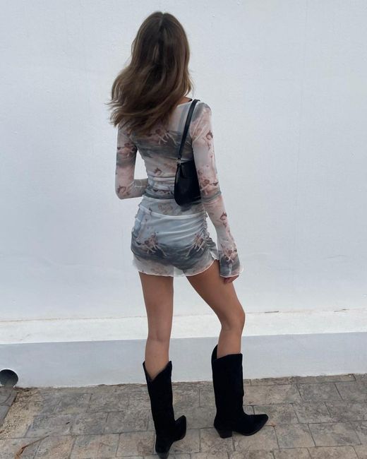 Alia Studio Gray Mystère Mini Mesh Dress