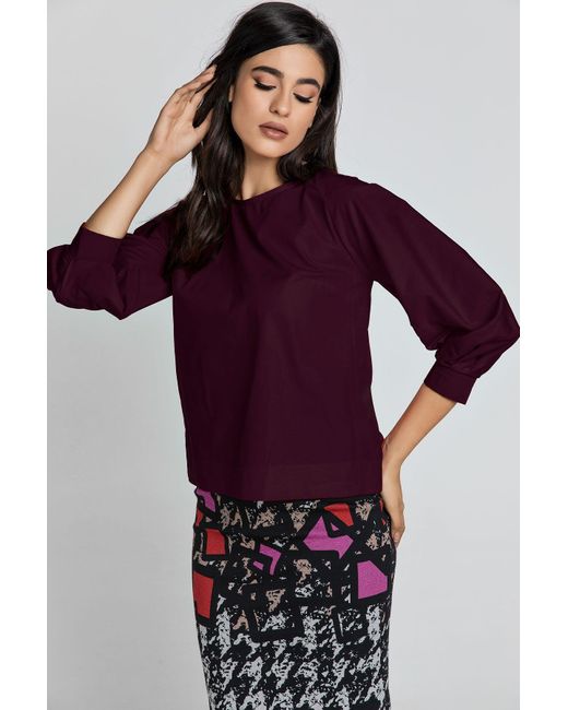 Conquista Purple Wine Color Top With Bishop Sleeves By