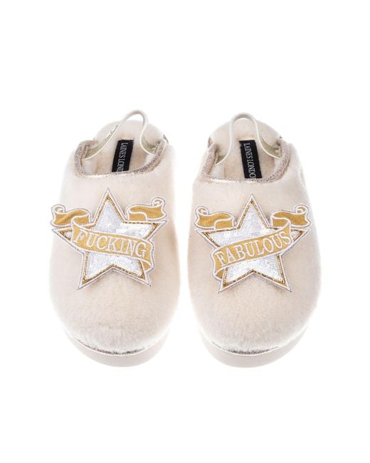 Laines London Natural Neutrals Flatform Cloud Closed Toe Slippers With Fucking Fabulous Brooches