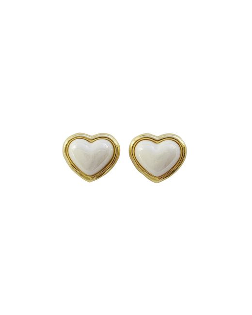POPORCELAIN Multicolor Porcelain Pearly Heart Stud Earrings