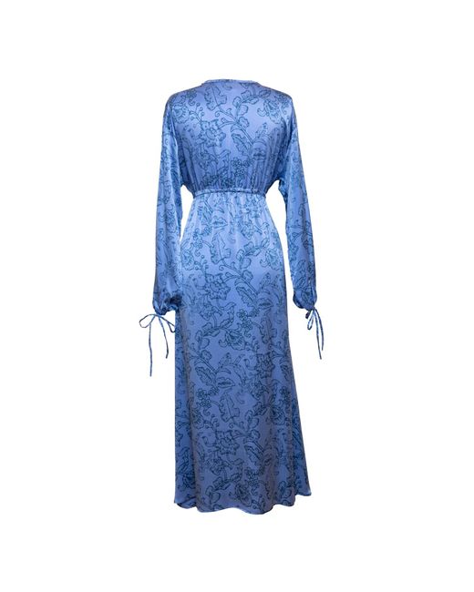 [et cetera] WOMAN Blue Enchanted Deep V Long Sleeve Midi Dress