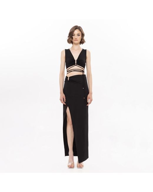 Nissa Black High Waisted Midi Skirt