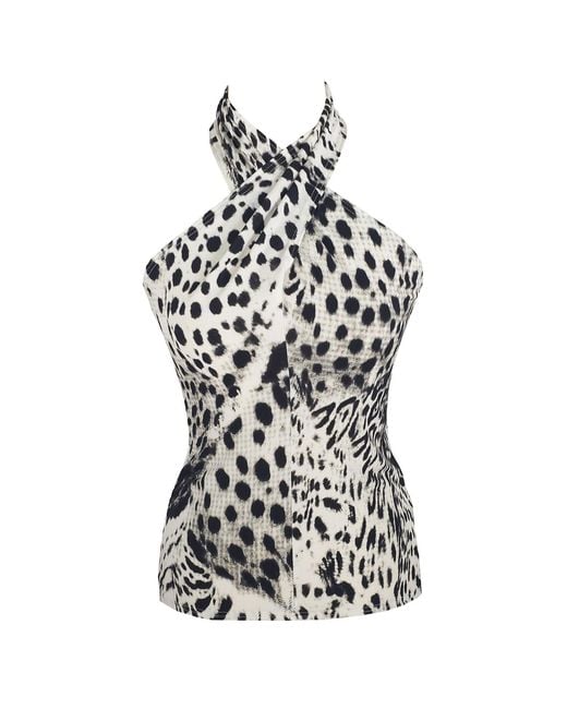 Me & Thee Black Needless To Say Leopard Animal Print Halter Neck Top