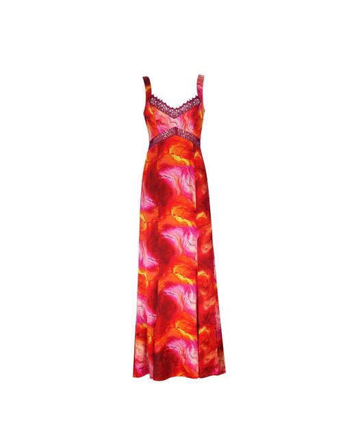 NALÈ Red Spring Anna Lace Insert Maxi Floral Sleeveless Dress