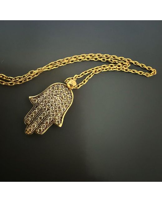 Ebru Jewelry Metallic Dainty Diamond Hamsa Pendant Chain Necklace