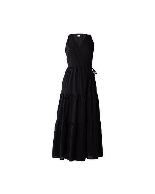 REISTOR Women's Black Sleeveless Embroidered Wrap Dress With Tiers