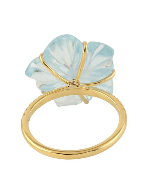 Artisan Blue Flower Shape Ring Ruby Yellow Gold Diamond Mix Stone Jewelry