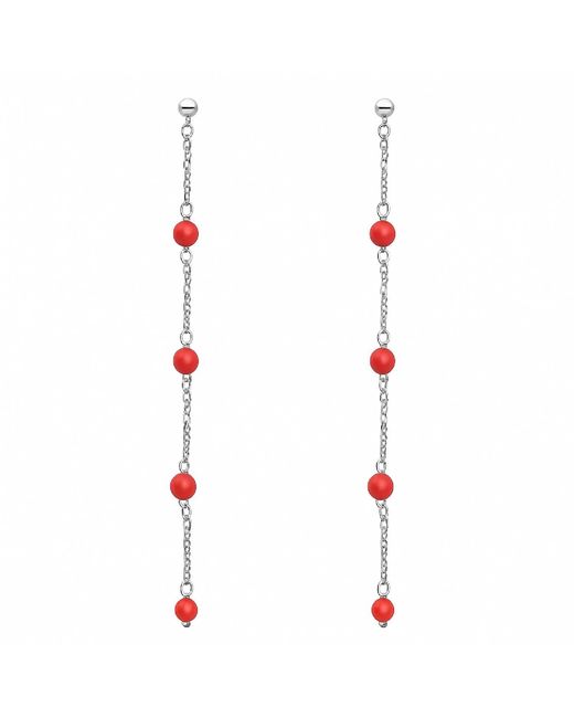 Unaloe White Sterling Mediterranean Coral Drop Earrings – Natural Coral Bead Elegant Jewelry