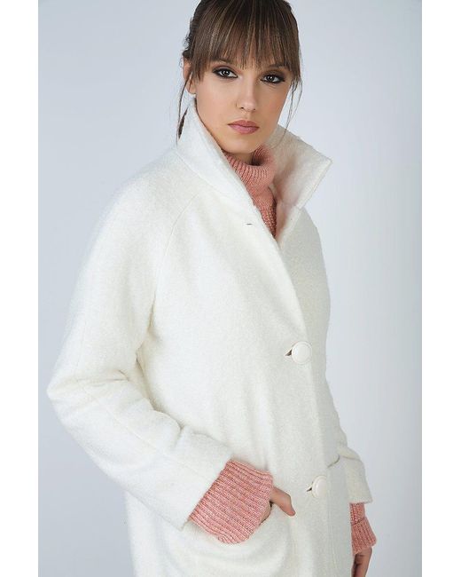 Conquista White Neutrals Cosy Button Coat With Pockets