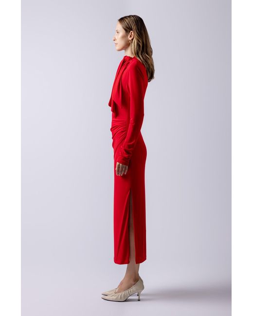 Lendrop Studios Red Yuna Tie Neck Midi Dress