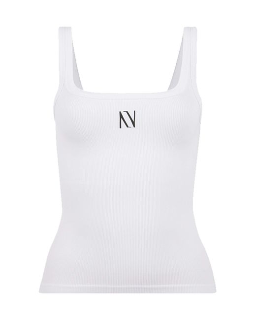 Nocturne White Ribbed Wide Strap Top