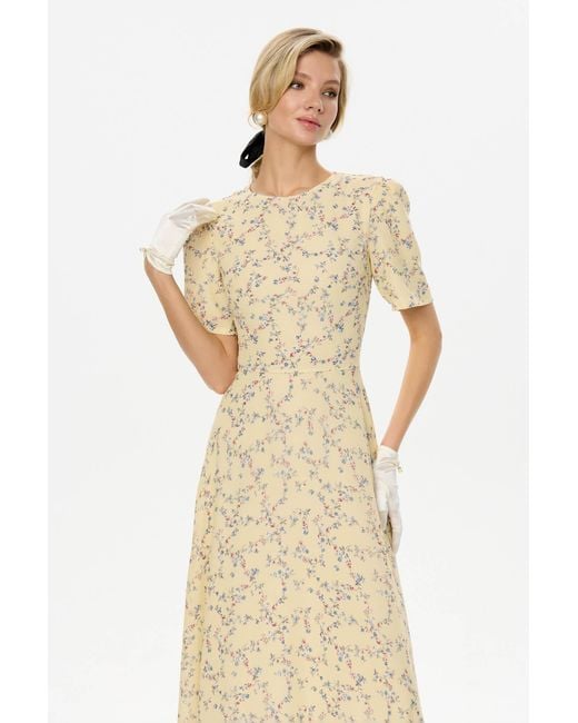 POST MERIDIEM Natural Light- Short Sleeve Floral Midi Dress