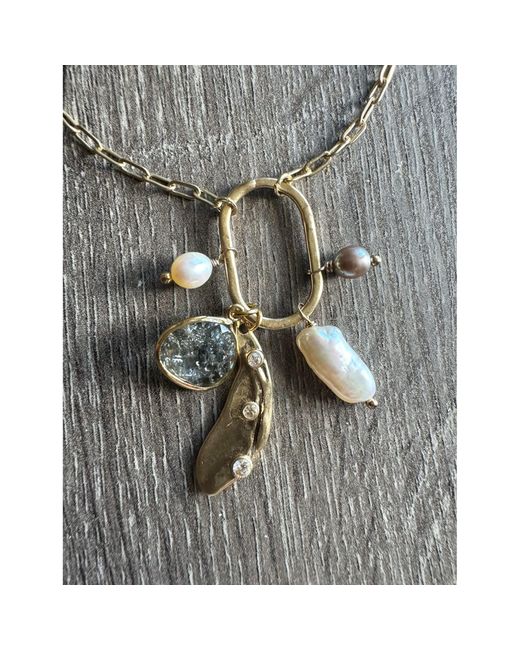 Rare Matters Jewelry Metallic Radiance Charm Natural Biwa Pearl Smoky Quartz Necklace