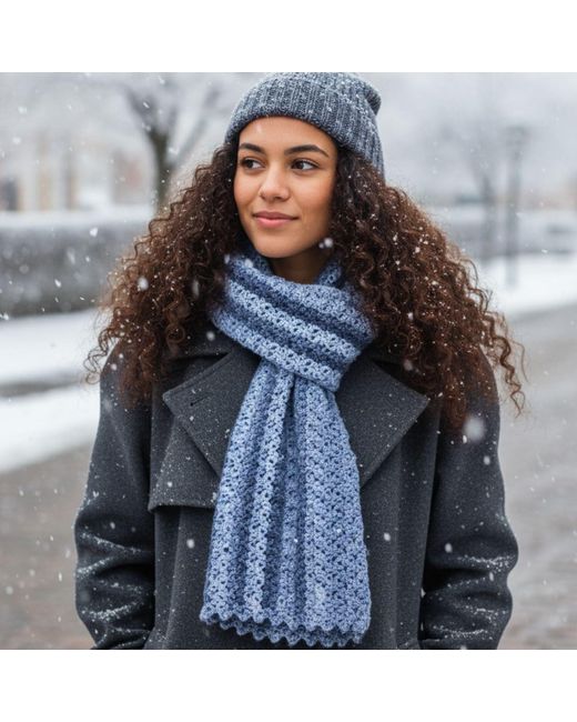 Springmoonatelier Blue Luxury Handmade Knitted Soft Winter Shawl – Minimalist Elegance, Warm And Timeless Style