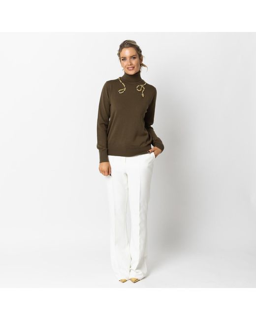 House of Laines London Green Laines Couture Wrap Snake Embellished Knitted Roll Neck Jumper