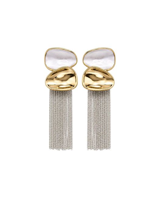 Uchi and Soto Metallic Enso Mixed Metals Chain Tassel Earrings