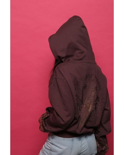 Miracles Manifester Purple Positive Affirmation Hoodie With Rhinestone Design