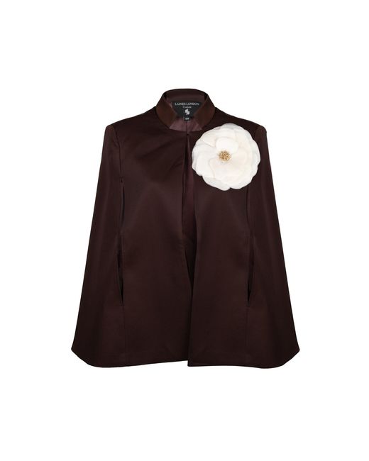 House of Laines London Brown Neutrals Laines Chocolate Couture Tailored Cape With Embellished Cream Organza Flower