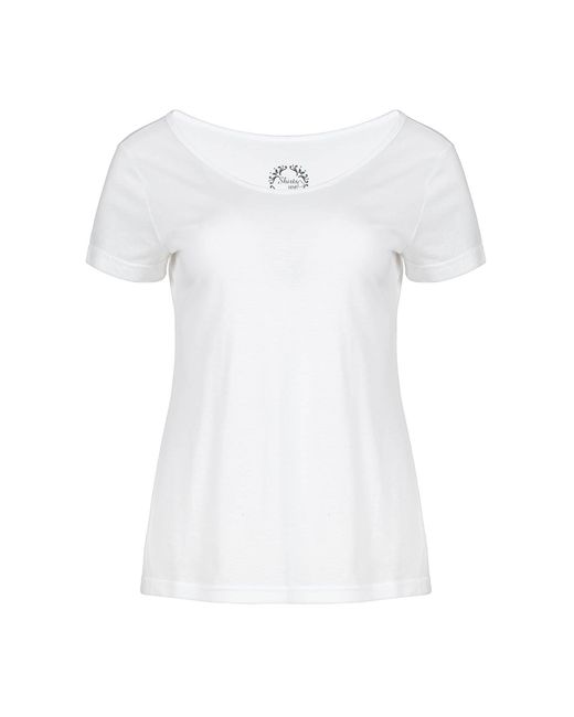Conquista White Elegant Scoop Neck Tencel Cotton Top