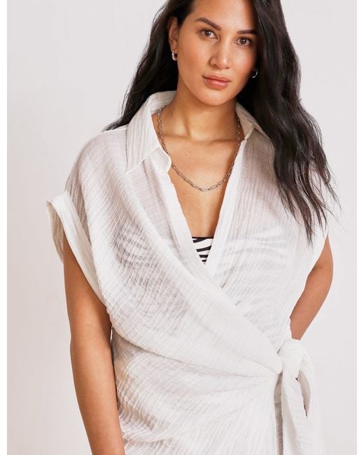 The Summer Edit White Georgia Crinkle Linen Wrap Dress
