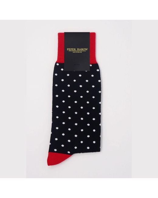 Peper Harow - Made in England Black Pin Polka Socks for men