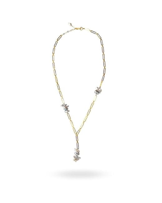 LINYA JEWELLERY Metallic Grez Pearl Long Chain Lariat Necklace