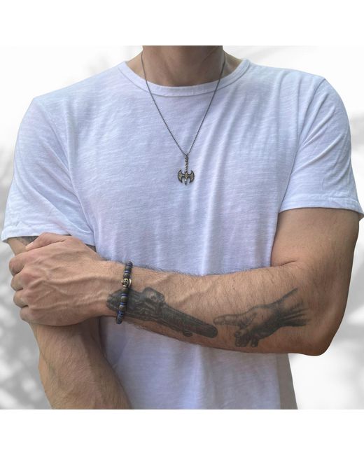 Ebru Jewelry Metallic Viking Axe Sterling & Pendant Chain Necklace for men