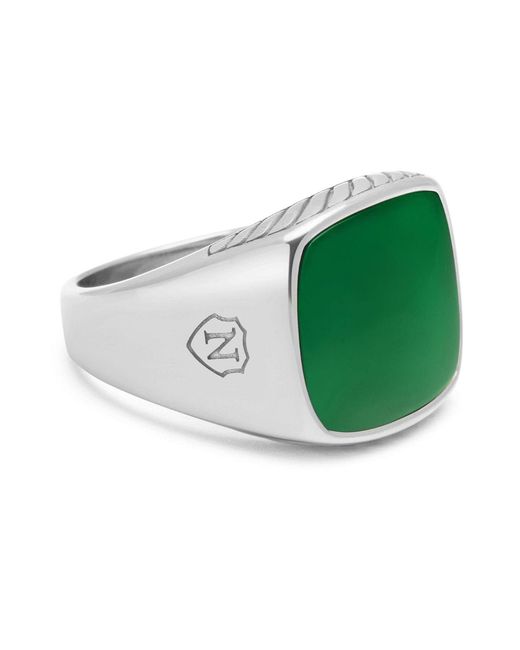 Nialaya Green Gentlemen's Signet Ring With Agate for men