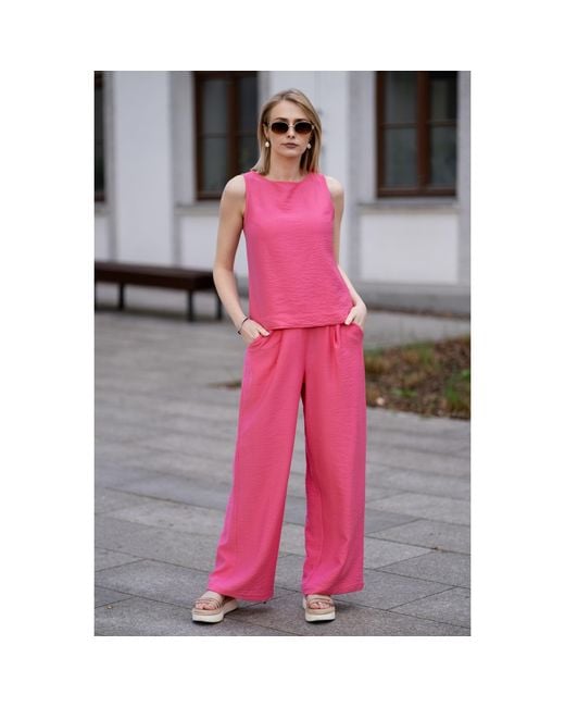 Oh!Zuza Pink Sleeveless Top & Wide-Leg Trousers Set