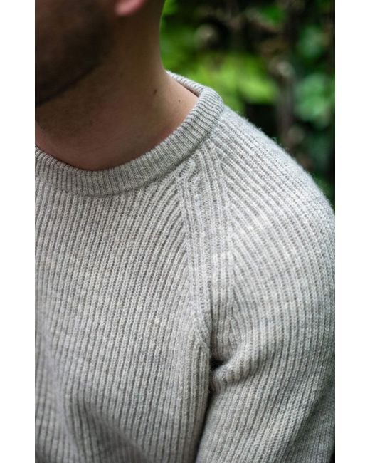 Paul James Knitwear Gray Neutrals Sheepsoft British Wool Byron Fisherman Rib Knit Jumper for men