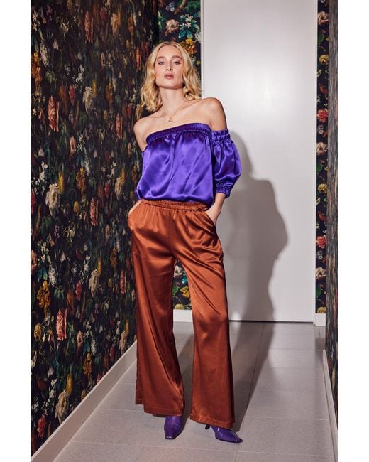 Lindsay Nicholas New York Purple Off The Shoulder Top