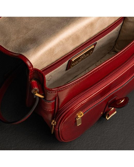 Time Resistance Red Leather Saddle Bag