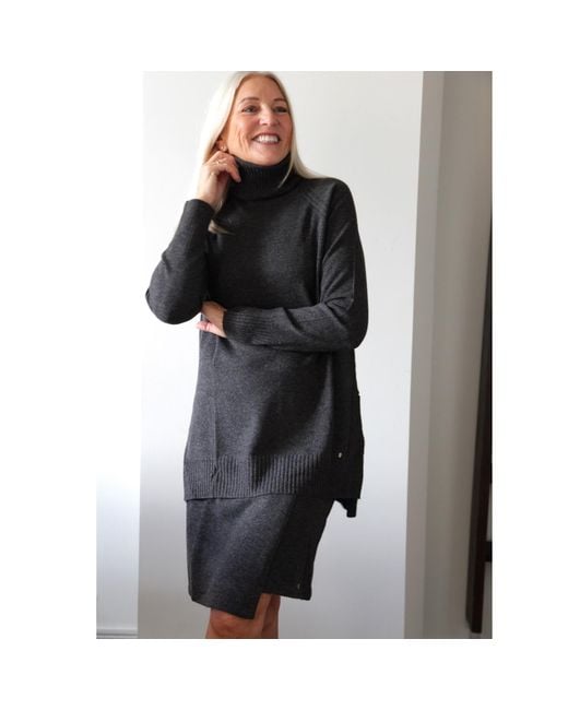tirillm Gray Anette Merino Wool Skirt With Wrap Front, Charcoal Melange