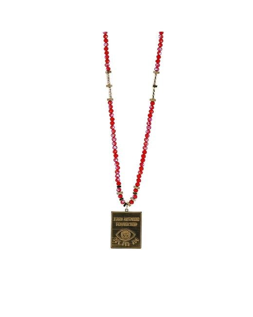 Ebru Jewelry Metallic I Am Always Protected Pendant Beaded Necklace