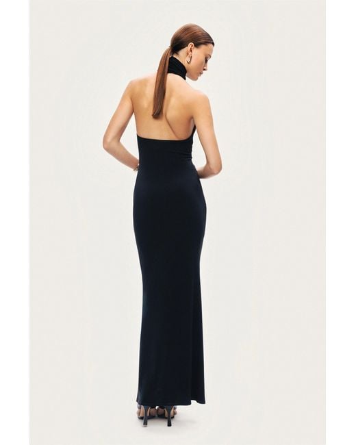 Nocturne Black Halter-Neck Draped Maxi Dress