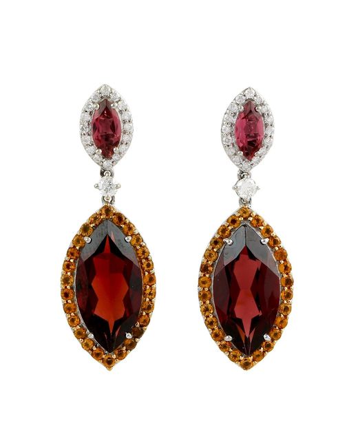 Artisan Red Garnet, Tourmaline, Citrine & Diamond Drop Earrings