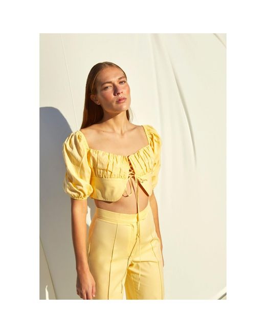 NAZLI CEREN Yellow Grace Ruched Top