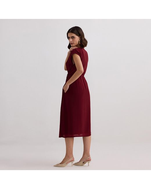 REISTOR Deep V-Neck Gathered Crepe Dress