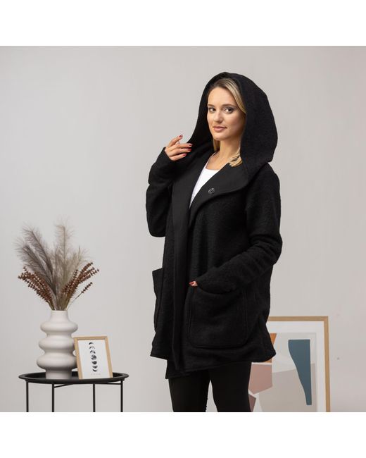 Nikka Place Black Wool Hooded Cardigan Jacket With Pockets