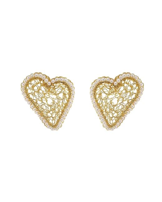 Lavish by Tricia Milaneze Metallic Neutrals Pearl & Amour Mesh Posts Handmade Crochet Earrings