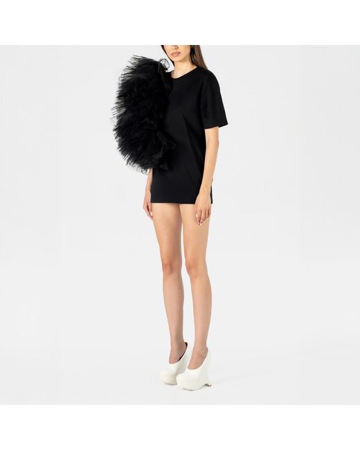 LIA ARAM Black Edgy Ruffle Appliqué Tee