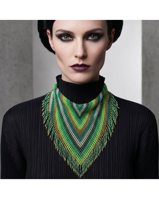 Iliana Arrazola Green Scarf Fringe Necklace