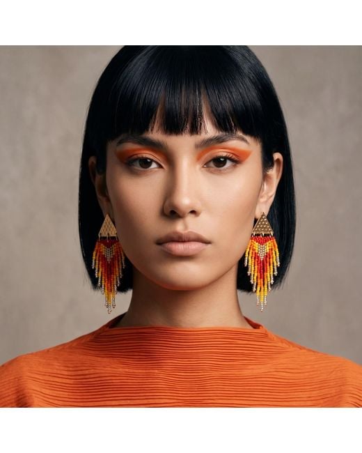Iliana Arrazola Red Triangle Fringe Earrings, And