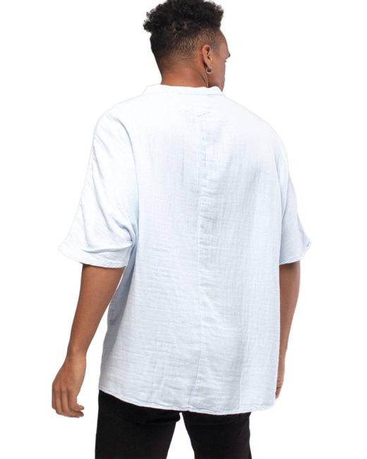 Monique Store White Linen Mandarin Half Neck Button Two Chest Pocket Shirt