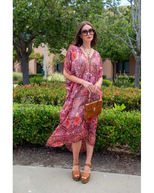 Jennafer Grace Red Lorraine Rose Paisley Caftan