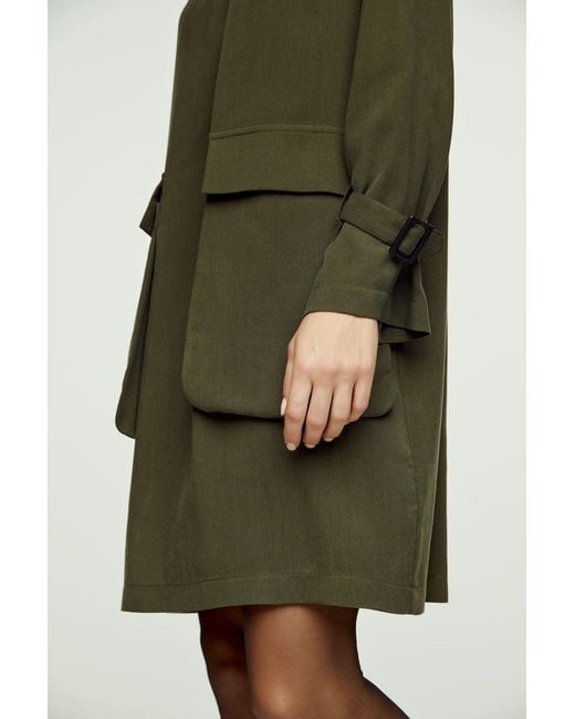 Conquista Green Neutrals Khaki Pocket Detail Tencel Dress