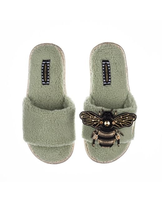 Laines London Silk Teddy Towelling Slipper / Sliders With Artisan