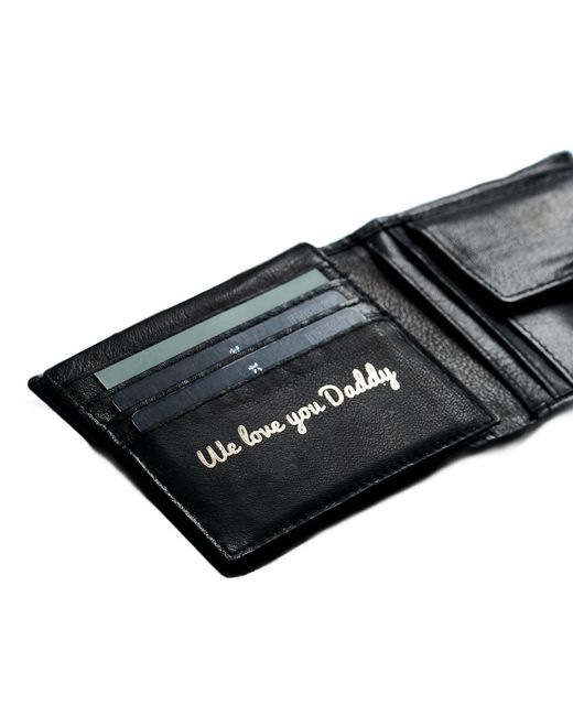 Posh Totty Designs Black Script Message We Love You Daddy Leather Popper Wallet for men