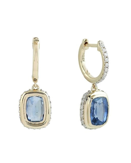 Artisan Blue Sapphire & Diamond Drop Huggie Earrings