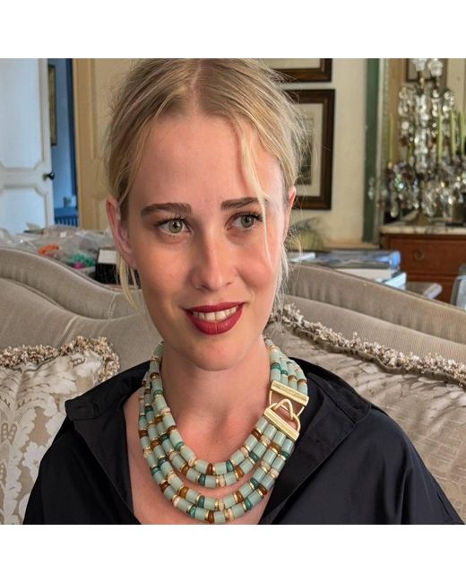 Michael Nash Jewelry Green Neutrals Zita Four Strand Multi Color Jade Resin Necklace